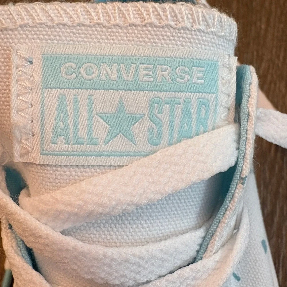 Converse Junior Size 2 All Star Low‎ Top Confetti Sneakers White Cyan